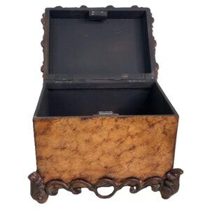 Vintage Wood Chest Jewelry Trinket Box Large Heavy Victorian Style 12" x 10.75"